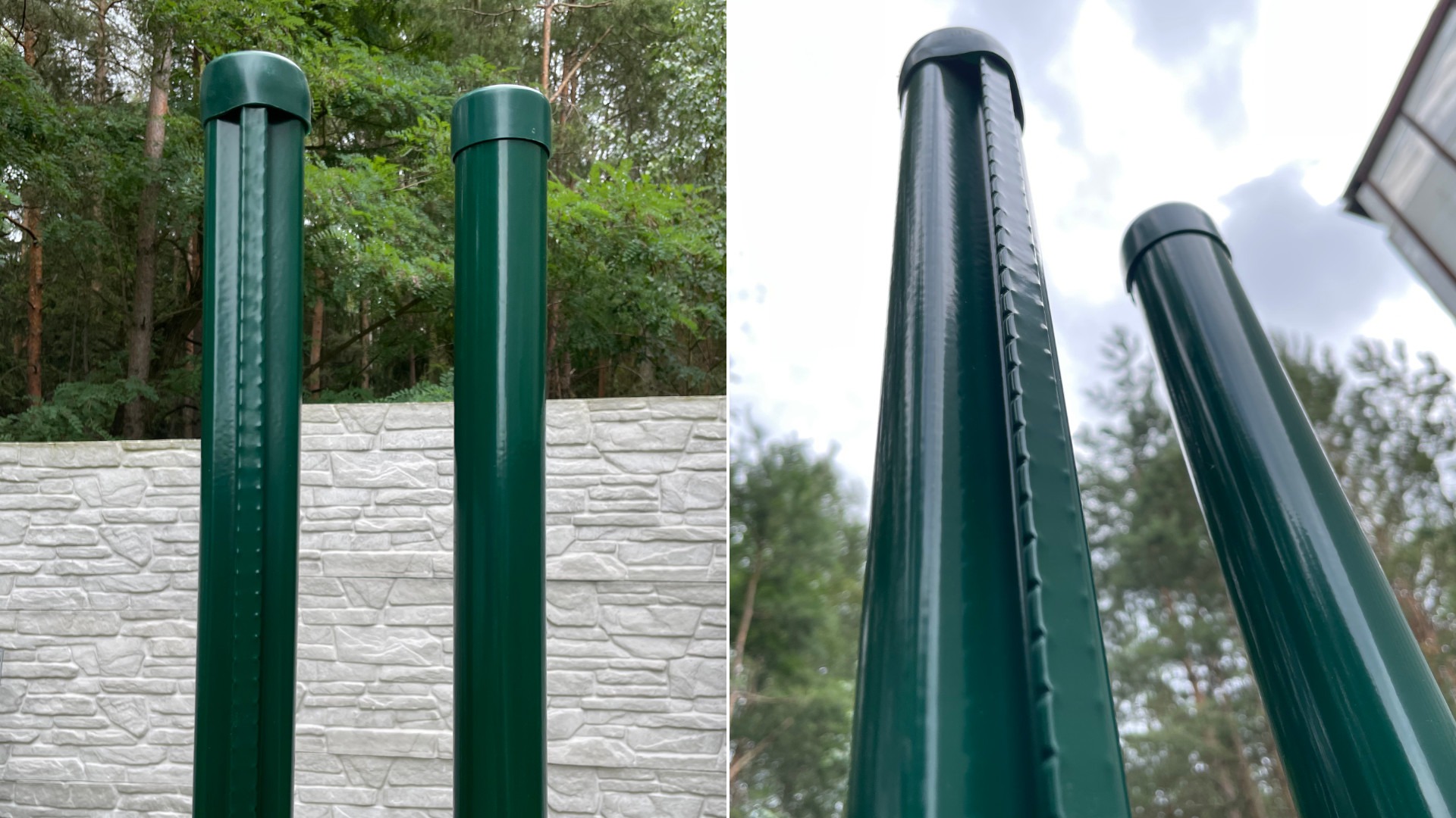 Porovnání plotových sloupků pro svařované pletivo – sloupky s prolisem / klasické kulaté sloupky.